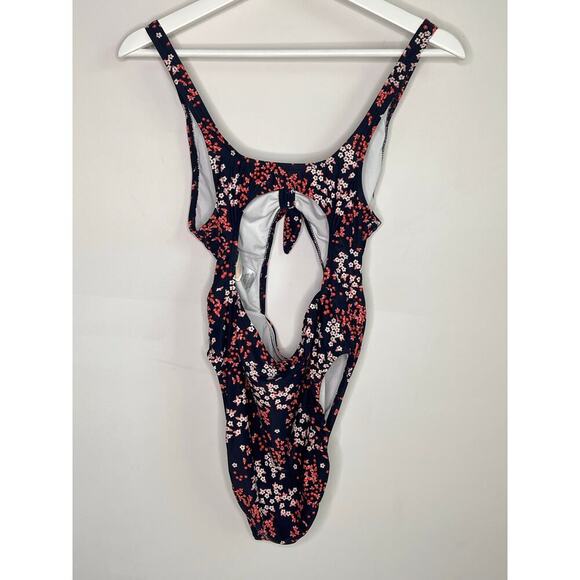 Michael Michael Kors Scattered Blooms One-Piece Swimsuit with Tie Front Navy 12 - Picture 9 of 11